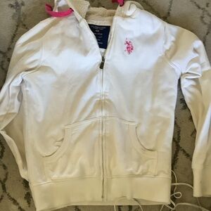 U.S. Polo Assn. White Hoodie with Pink Accents